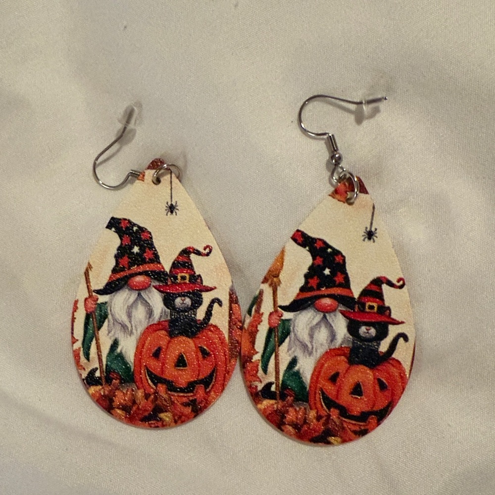 Halloween Gnome Earrings double sided leather NWOT